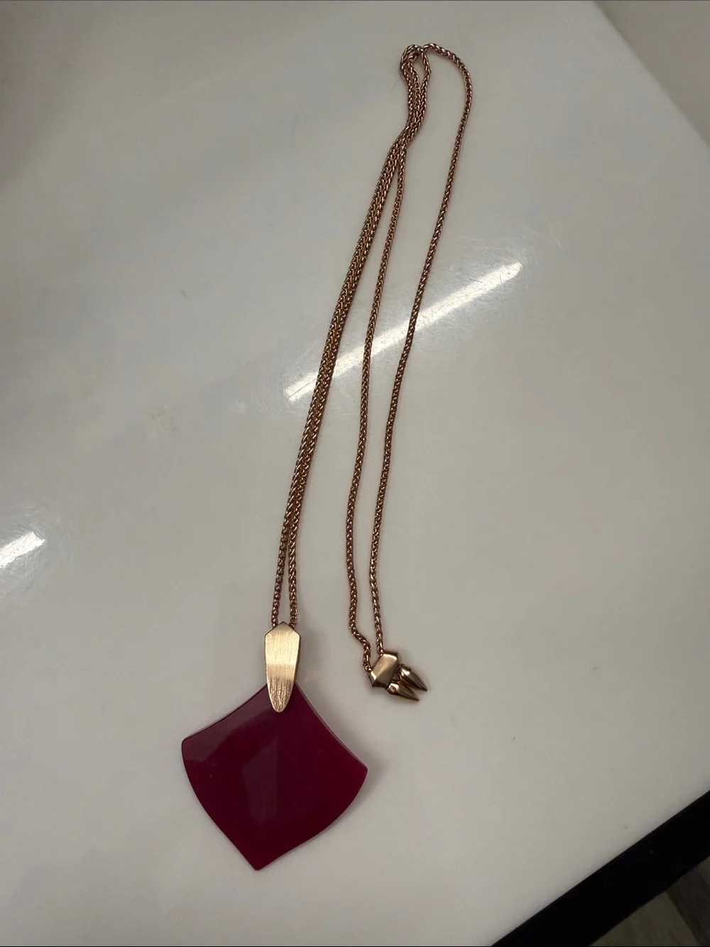 Kendra Scott Rose Gold Necklace with Fuchsia Pendant